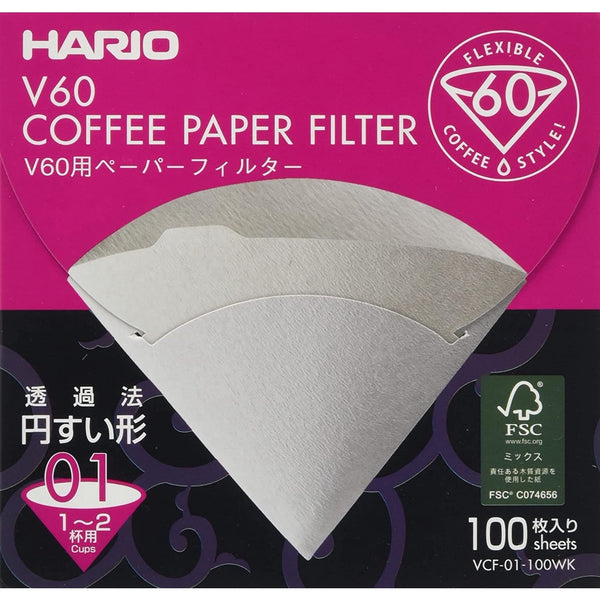 Hario paper filters, 100 sheets | BOX VCF-01-100WK, white