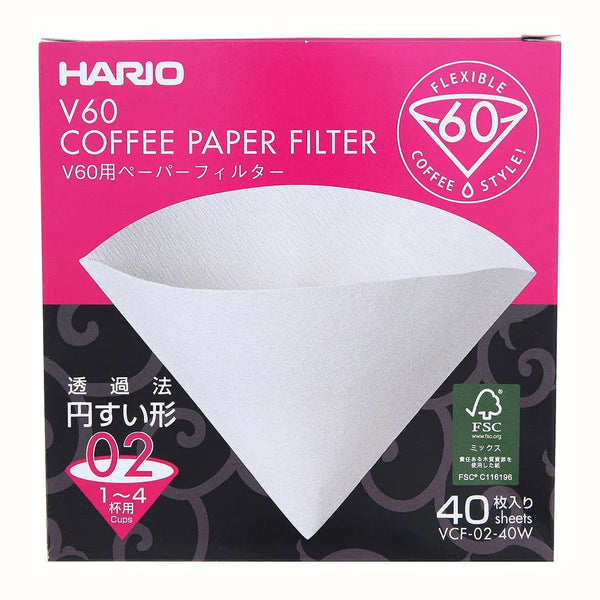 Паперові фільтри Hario V60, 40 аркушів | VCF-02-40W